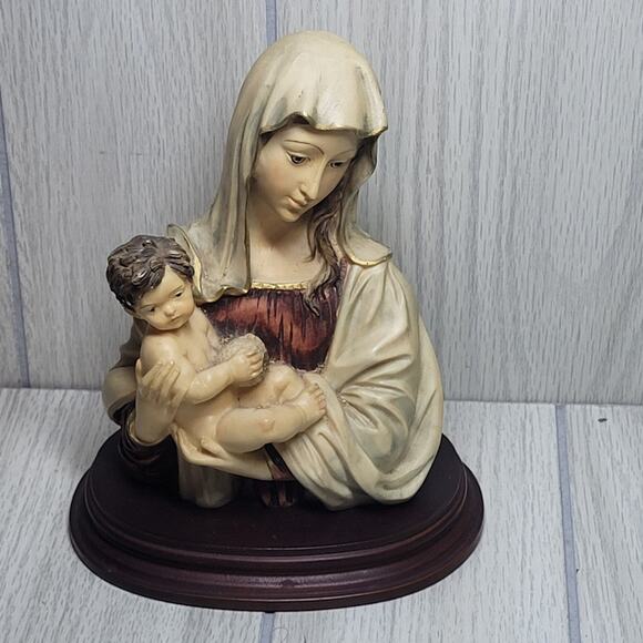 Vintage Italian A Santini Virgin Mary Baby Jesus Sculpture Bust Religious Statue - Picture 9 of 9